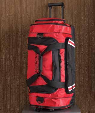 Interior includes undergarment pocket, mesh pocket, toiletry bag, and elastic restraining straps. Bag Size: 35.6 x 50.8 X 22.9 cm. Rolling Duffle Bag Red & Black 4275 $119.