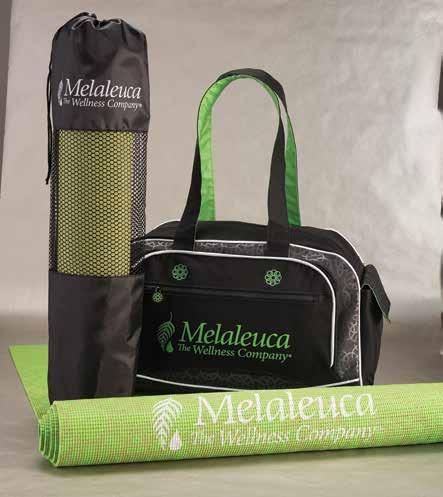 The lime green mat, with individual case, slides neatly into a front sleeve on the bag.