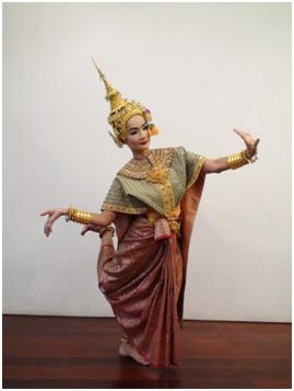 waen rawb are worn on the wrists in the same style as the hero. Step Twelve: The siraporn is placed on the head of the performer to complete the costume (Figure 16). Figure 16.