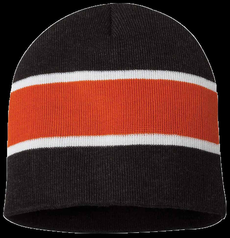 SPORT STRIPE EMBROIDERED KNIT BEANIE RUDIS Logo Location: Back, center PRINT TYPE: Embroidery ITEM COLOR: