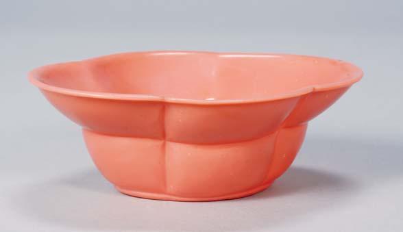 736 737 738 736. Peking Glass Bowl, 18th/19th century, lobated form, salmon pink color, lg. 7 3/4 $800-1,200 737.