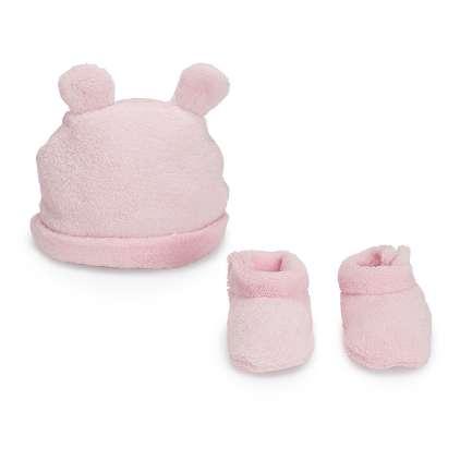 Hat and Booties Set (Teddy) Baby Fashion RP: 17.95 BBDPA28AZUL BBDPA28ROSA Hat featuring lovely teddy bear ears.