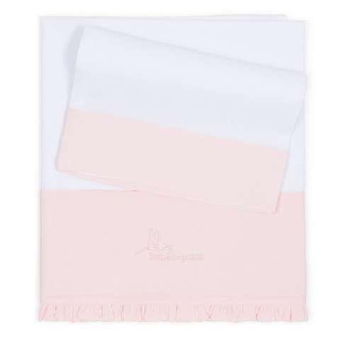 Swag trim in pink, blue or grey. Embroidered bebedeparis logo. Pillowcase 100% cotton.