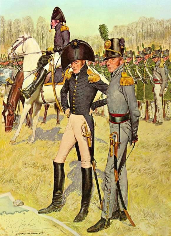 The War of 1812 People to Meet This image shows an American general staff officer standing in the left foreground. An officer for a rifle regiment stands in the right foreground.