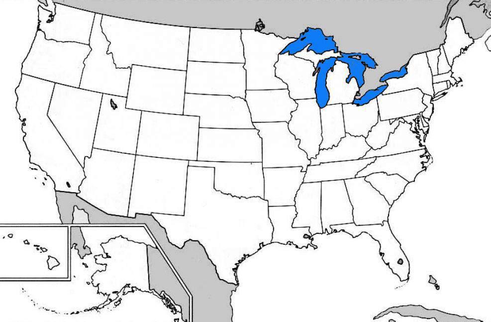 Great Lakes Find the Great Lakes on this map of the current United States.