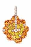 55 cts., each edged by gold ball detail, within scrolled gold baskets, approximately 16 dwts $1,500-2,000 200 Pair of Rose Gold, Orange and Yellow Sapphire and Diamond Flower Earrings 18 kt.
