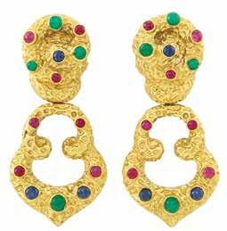 , of fancy-shaped spiral motif, centering 6 round and oval cabochon rubies, sapphires and emeralds, signed Webb, approximately 10 dwts.