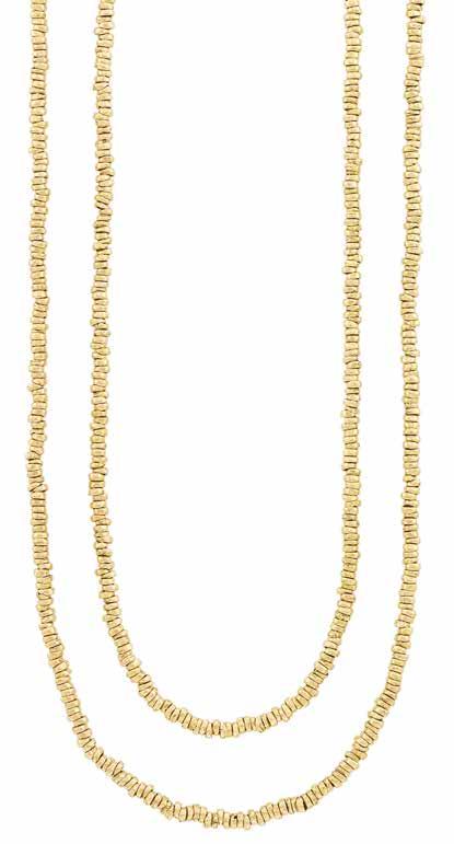 12 14 15 13 11 16 11 Pair of Long Gold hain Necklaces The two chains composed of tumbled gold rondels, approximately 95 dwts. Lengths 34 5/8 and 36 inches.