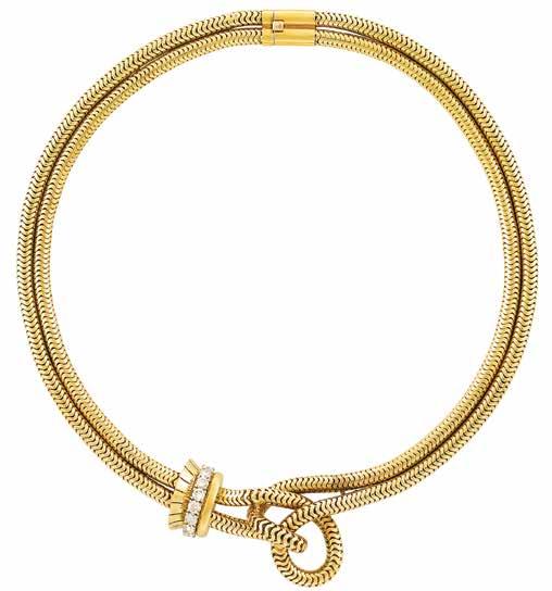 , completed by a flattened tubular link bracelet, signed Bulgari, Fabriqué en Suisse, case no. BB 23 2T, P.56050, approximately 48 dwts. gross. Inner circle 5 3/4 inches, slightly adjustable.