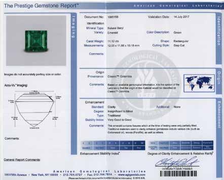 404 404 An Important Emerald One rectangular step-cut emerald approximately 11.12 cts. With AGL report no.