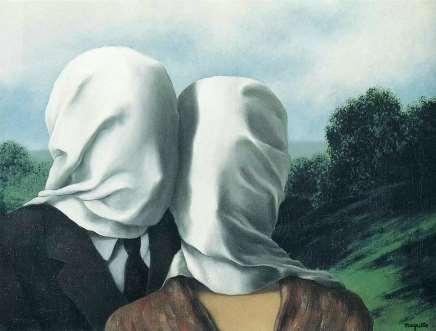 Teadaanne 1929 Armastajad 1928 Arvatakse, et need linad nägudel on mõjutatud Magritte i lapsepõlvetraumast, mil tema ema uputas end kohalikku järve.