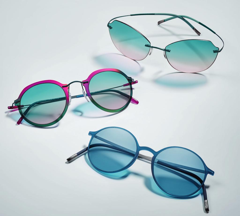 BRIGHT SPOTS OF THE SUMMER The Silhouette sunglass experts INFINITY COLLECTION Model 8695 in 5040 Teal-Rosé TMA ICON Model 8158 in 5040 Teal-Rosé Perfect proportions, unrivalled lightness and