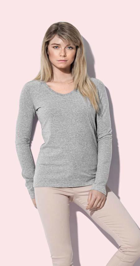the side seam W hite B lack O pal Grey H eather Slate Grey W H I B L O GY H SL G C L A I R E V - neck L ong Sleeve Long sleeve for women S XL 170 g/m 2 24 BODY FIT 95% ring-spun combed cotton, 5%