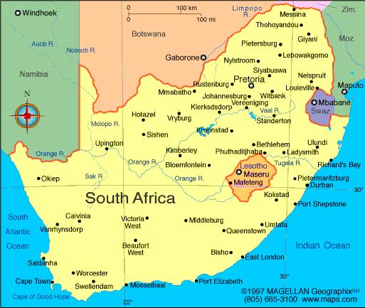 City Johannesburg Cape Town Durban Pretoria Port Elizabeth Vereeniging Pietermaritzburg East London Bloemfontein Polokwane Population 4.4345 million 3.740 million 3.442 million 3.178 million 1.