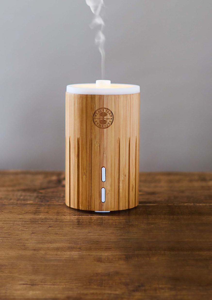 ESTA AROMA DIFFUSER Beautiful, hand-cut and sustainably sourced bamboo Bright white or soft light setting $70 / H 6.1 x W 3.