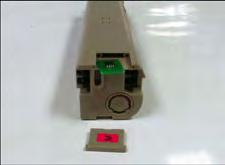 the toner into the small opening of the toner hopper. Picture C shows the cartridge being refilled with the 5mm straw.