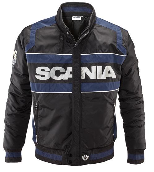 Racing jacket winter Black racing winter jacket in 100% nylon with 100% polyester lining. Blue details and Scania logo across chest.
