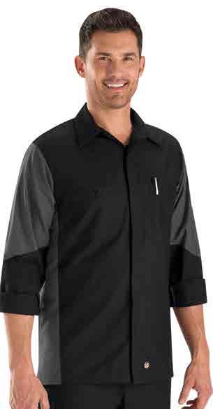 SY20CR SY10BC CREW SHIRT Industrial-friendly ripstop fabric Touchtex technology with superior color retention, soil release and wickability Concealed, no-scratch, button-front placket Straight hem