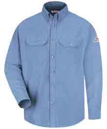 front with button closure Tailored sleeve placket, straight back yoke Light Blue: Flame-resistant, 7 oz. (235 g/m 2 ) 48% Modacrylic / 37% Lyocell / 15% Aramid Navy: Flame-resistant, 7 oz.