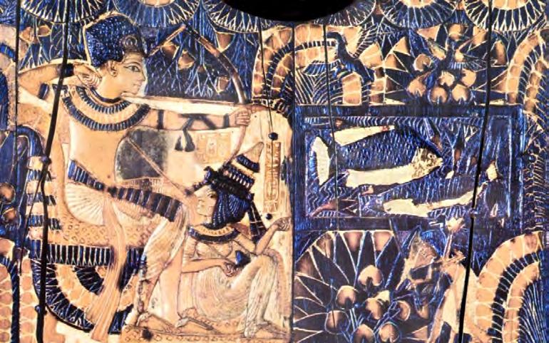 This composition immediately reminds one of the fish-shooting scene on the front panel of the stained ivory chest found in Tutankhamun s tomb, Cairo no. 61477, Carter no.