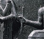 Detail: Shamash hands Hammurabi a rod and a ring Rod and ring establish Hammurabi s authority to build