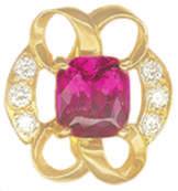 #GSJ-1599 18Kt. Yellow Gold Pendant Enhancer with 8x13mm pear shape Rubellite Tourmaline of 3.20 Cts. & nine round Diamonds of.31 Cts. TW. $1,650.00 #SC-PTDA-3595MX1 14Kt.