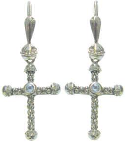#CH-E206BT 1 1/8" Rhodiumplated Italian Sterling Silver Pebbles Cross Dangle Earrings of 6.