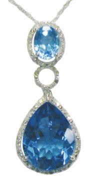 White Gold Necklace with 12x16mm cushion Swiss Blue Topaz and Round Diamonds of.33 cts. TW. Spring ring clasp.