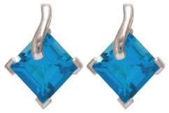 #SC-EGFB-1461-X1 Rhodium-plated Sterling Silver Earrings with two 5mm square Swiss Blue