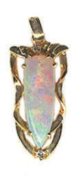 00 #OC-FP-8756 Pendant with one each 6x11mm & 6x14mm freeform Australian Opals of 2.88 Cts. TW & four round Diamonds of.