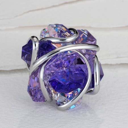 Artist: Monique Name: Multi Crystal Ring with Aurore Boreale, Blue Violet & Rosaline Pink Swarovski Crystals in Rhodium Plate Large Item # 978 ALU: MRRD8 ABB BV RSL LG Finger Size Large 8 10