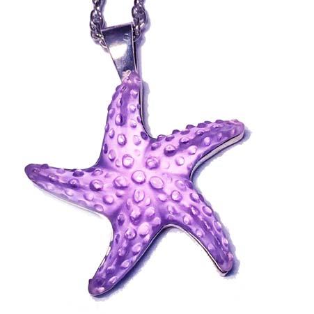 Price: $297 Artist: Bezak Glass Name: Lavender Glass Starfish Pendant Necklace in Sterling Silver Item # 4148 ALU: SSSTARFISH LAV Lavender Description: