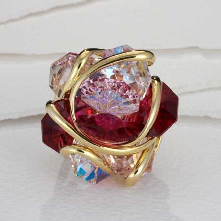 Artist: Monique Name: Multi Crystal Ring with Aurore Boreale, Ruby Red & Rosaline Pink Swarovski Crystals in Rhodium Plate Small Item # 982 ALU: MRRD8 ABB RR RSL SM Finger Size Small 4 6 adjustable