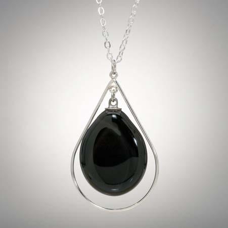 Artist: Perfecto Name: Sola Pendant Style Necklace with Black Glass Tear Drop in Sterling Silver Item # 5046 ALU: PSO 27 BK 16 18 inches adjustable length Description: Perfecto Glass Tear Drop Hoop