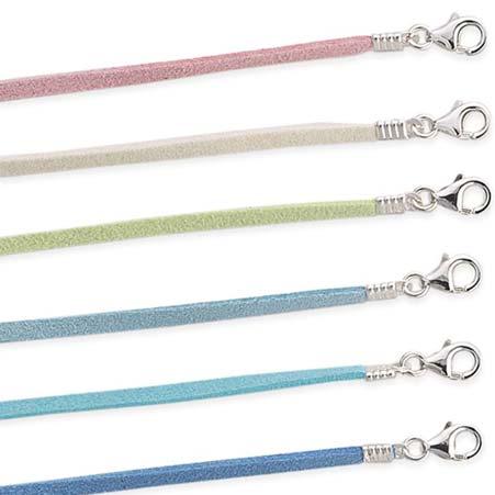 Leather Cord with Sterling Silver Clasp in Assorted Colors Item # 6139 ALU: 69756616 16 inches long Lobster Clasp Description: Sterling Silver 3mm