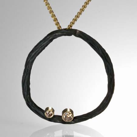 Artist: Sarah Graham Name: Pebbles Circle Pendant Necklace with Cognac & White Diamonds in Blackened Chrome Item # 6929 ALU: 18P6 1 2S 16 inches long 2 Diamonds at 0.