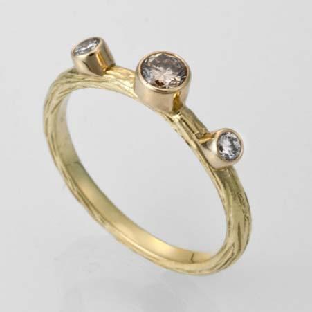 Artist: Sarah Graham Name: Pebbles Stacking Ring with Three Cognac & White Diamonds in 18kt Yellow Gold Item # 5458 ALU: 18R11G731731762 Finger Size 6 3 Diamonds at 0.