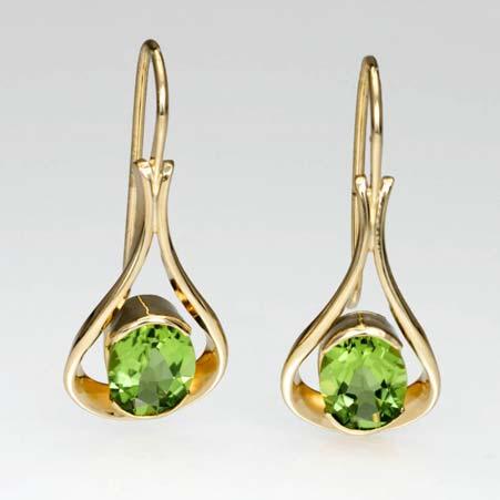 Regular Price: $1,998 Sale Price: $1,199 Artist: Tom Kruskal Name: Raindrop Peridot Earrings in 14kt Yellow Gold Item # 3374 ALU: E092GU Peridot Description: 14kt Yellow Gold Hand Forged Two