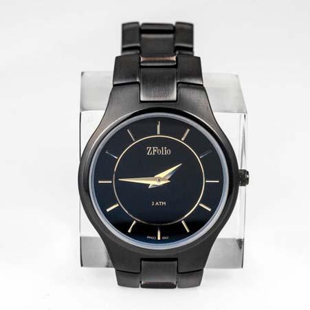 Artist: ZFolio Watches Name: Classic Gents Watch in Stainless Steel & Black Rectangle Dial Item # 1953 ALU: A5922/B BLK Rectangular Black Dial Description: Stainless Steel Round Stainless Steel case
