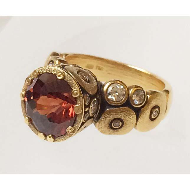 Artist: Alex Sepkus Name: Orchard Center Stone Ring with Cognac Zircon & White Diamonds in 18kt Yellow Gold Item # 9331 ALU: R 129MD CONZRC Finger Size 6.
