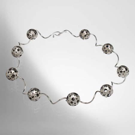 $720 Sale Price: $432 Artist: Elizabeth Garvin Name: Pierced Ball Link Necklace in Sterling Silver Short Item # 2272 ALU: PSN3S 18 inches long Description: