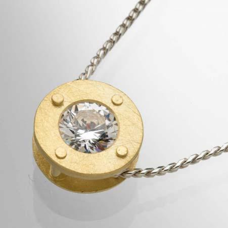 Necklace Item # 2236 ALU: DZN5M X Description: Sterling Silver 18kt Yellow Gold CZ One Round Pendant With One Round CZ Center Includes