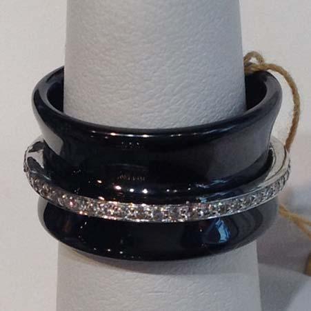 45cttw Bead Set G VS Saturn Design 10mm Wide Band With Concave Profile And 18kt White Gold 2mm Wide Spinning Diamond Band Regular Price: $4,150 Sale Price: $2,905 Name: Black Ceramic 12mm Saturn Band