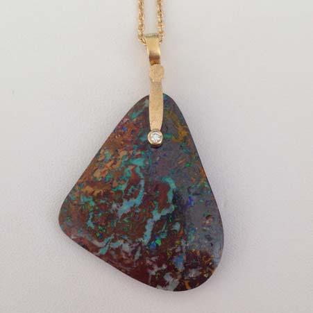 Artist: Alex Sepkus Name: Sticks & Stones Pendant with Rectangle Shape Chrysocolla in 18kt Yellow Gold Item # 9171 ALU: M 57D CHRYSO OOAK1 Chrysocolla and 1 Diamond at 0.