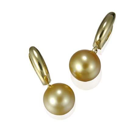 15ct G VS 2mm Shank Regular Price: $1,420 Sale Price: $1,136 Name: Golden Pearl Dangle Earrings in 18kt Yellow Gold Item # 8820 ALU: