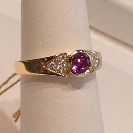 Name: Nicole Engagement Ring with Purple Sapphire & White Diamonds in 18kt Yellow Gold Item # 10299 ALU: ZM N470S.501*.12.