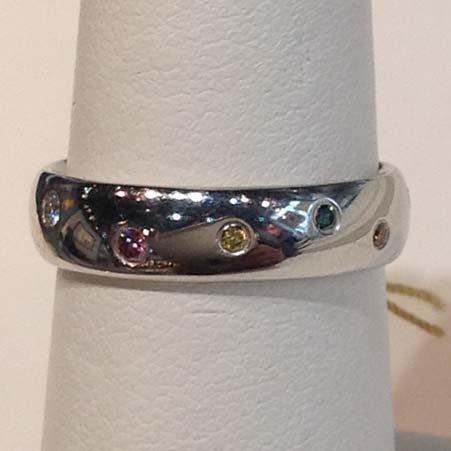 Name: Starlight Band with 12 Colored Diamonds 5mm Wide in Platinum Item # 6585 ALU: ZMR315DC5M.18/12PT Finger Size 7.5 12 Diamonds at 0.