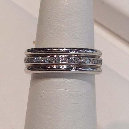 Name: Triple Wire Band with White Diamonds in Platinum Item # 179 ALU: ZMR489D6.5M.66/41PT Finger Size 6 41 Diamonds at 0.66ct Description: Platinum Forty One Round white Diamonds at 0.