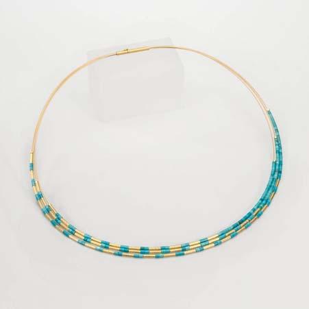 Regular Price: $149 Sale Price: $89 Artist: Bernd Wolf Name: Clea Collar Necklace with Blue Turquoise in Vermeil Item # 1315 ALU: 85375256 17 inches long Blue Turquoise