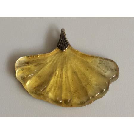 Artist: Hibri Art Glass Name: Light Golden Glass Ginkgo Leaf Pendant Item # 7454 ALU: HIB GINGK LTGOLD Light Golden Description: Small cast glass pate de verre medallion pendant in the shape of a